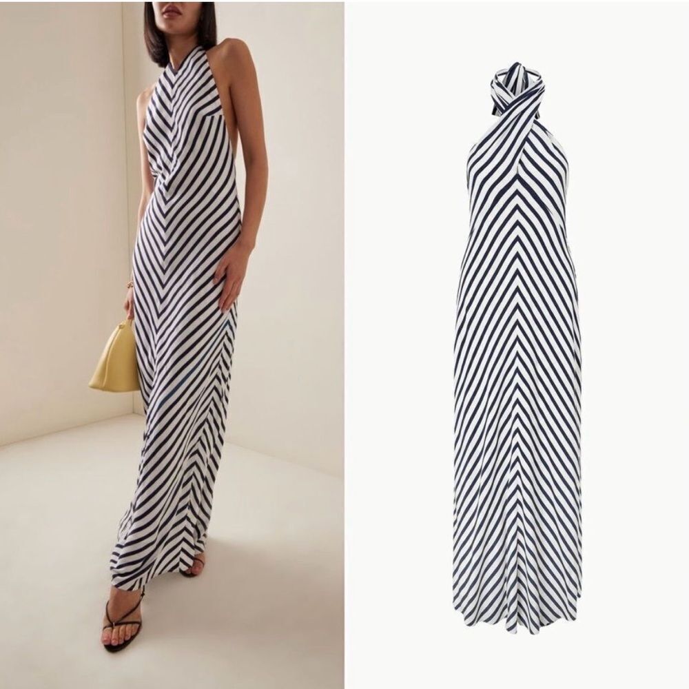 NWT STAUD JULIE DRESS WHITE NAVY STRIPE